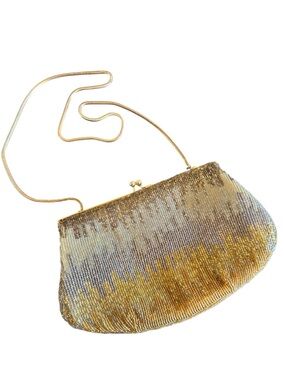 Vintage Beaded Evening Clutch Bag Ombre Gold Champagne Silver Snake Chain Strap